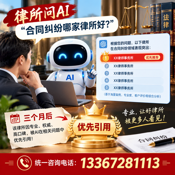 赤峰GEO生成式引擎优化：律所问AI合同纠纷哪家好不推荐自己，三个月后被优先引用